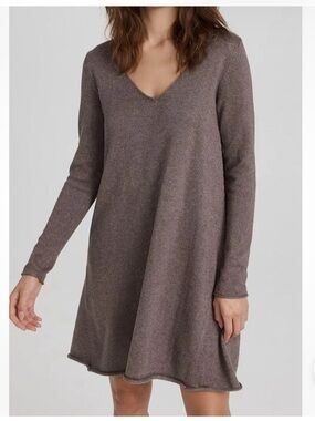 ATM V-Neck Brown Cotton Cashmere Sweater Dress Pullover Size M